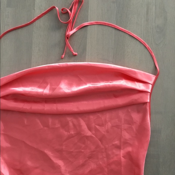 La Vie En Rose Pink / Pink Salmon Backless Halter Silky Satin Sleeping Tank Top - Picture 3 of 6